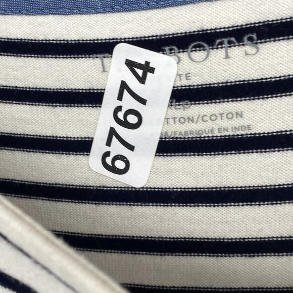 TALBOTS Top XLp Petite Floral Embroidered Striped Long Sleeve Cotton White Black - Picture 15 of 15